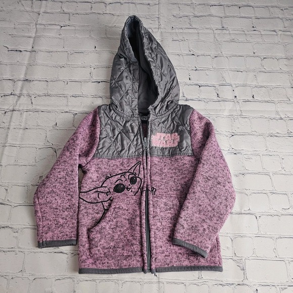 Star Wars 3T Girls Toddler Lightweight Jacket Pink‎ Character Full Zip Baby Yoda - Picture 1 of 7